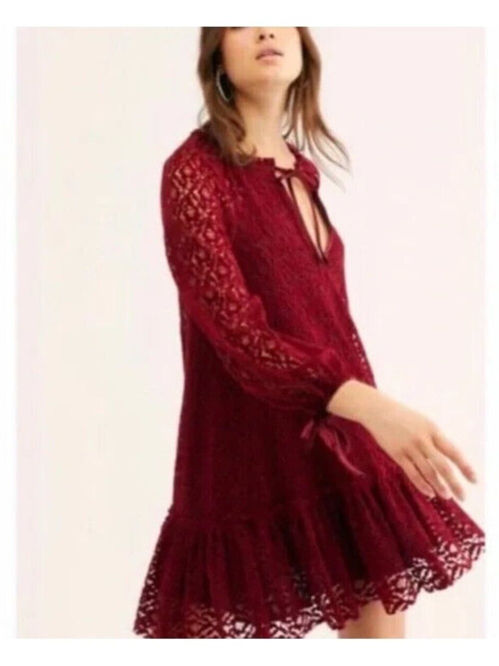 Free People Dress Womens Jenny Mini Red Crush Velvet Mini Swing sz S Small